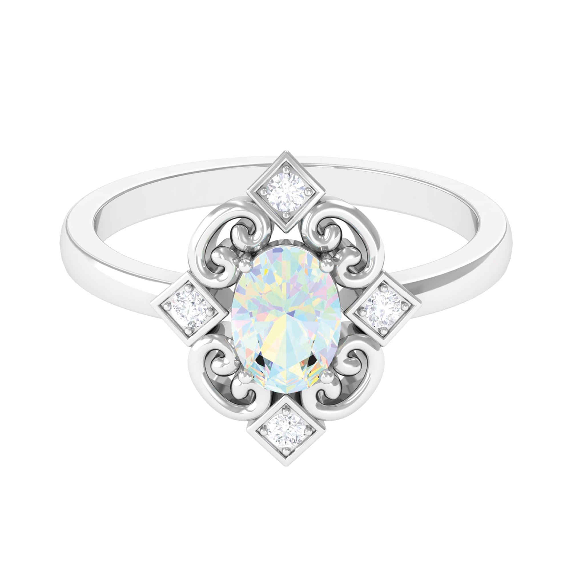 Solitaire Ethiopian Opal Art Deco Engagement Ring with Diamond Ethiopian Opal - ( AAA ) - Quality - Rosec Jewels