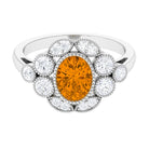 2 CT Oval Citrine Statement Engagement Ring with Moissanite Halo Citrine - ( AAA ) - Quality - Rosec Jewels