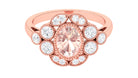 2 CT Oval Morganite Statement Engagement Ring with Diamond Halo Morganite - ( AAA ) - Quality - Rosec Jewels