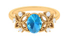 Oval Cut Swiss Blue Topaz Beaded Flower Engagement Ring with Diamond Swiss Blue Topaz - ( AAA ) - Quality - Rosec Jewels