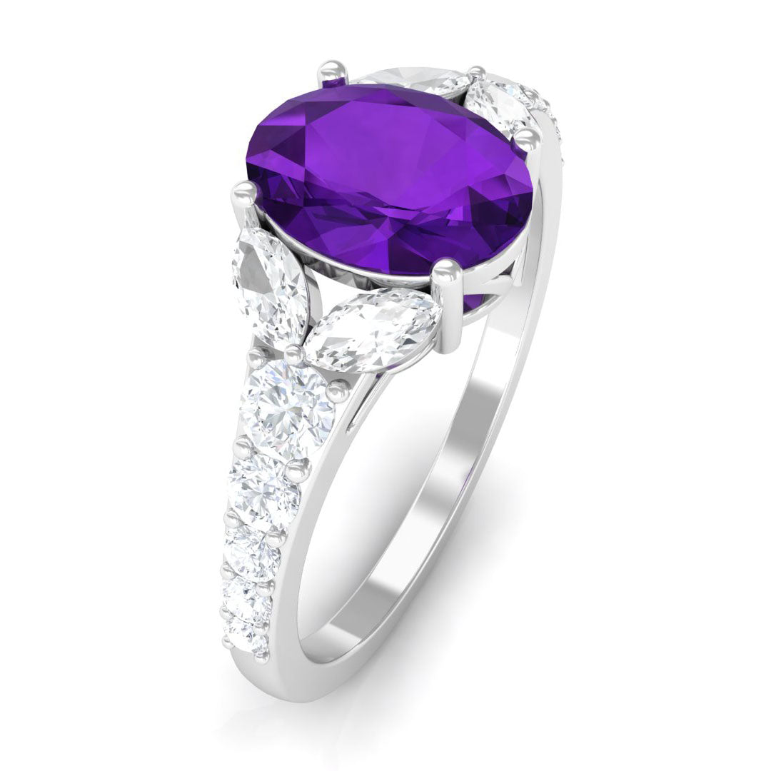 Statement Amethyst Engagement Ring with Moissanite Amethyst - ( AAA ) - Quality - Rosec Jewels