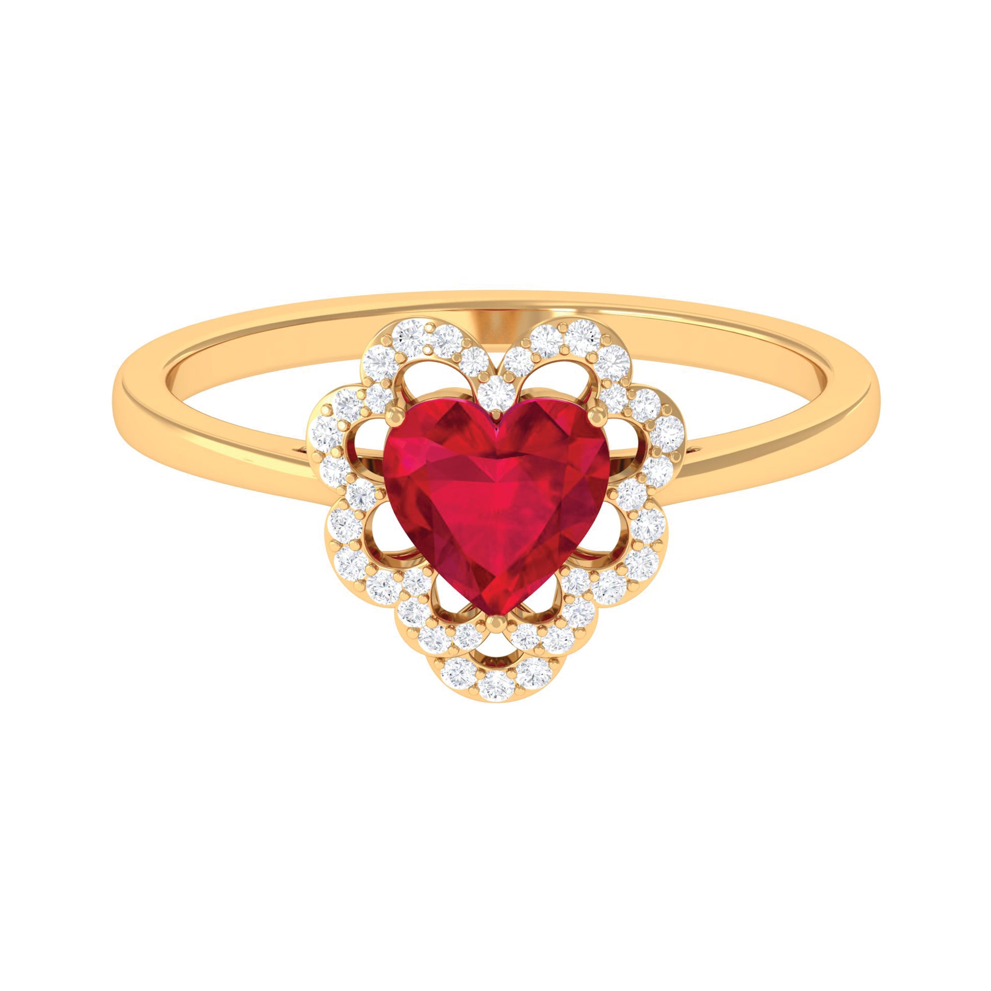 1 CT Lab Created Ruby Heart Engagement Ring with Diamond Accent Lab Created Ruby - ( AAAA ) - Quality - Rosec Jewels