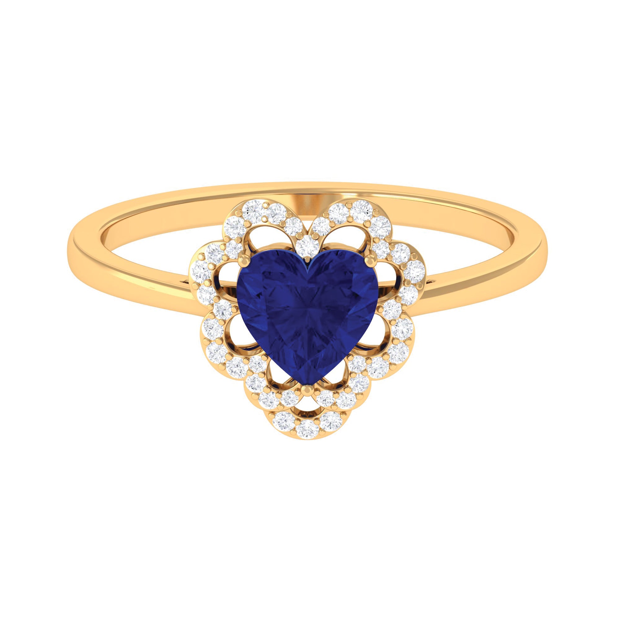 1 CT Heart Lab Created Blue Sapphire Designer Engagement Ring with Diamond Lab Created Blue Sapphire - ( AAAA ) - Quality - Rosec Jewels