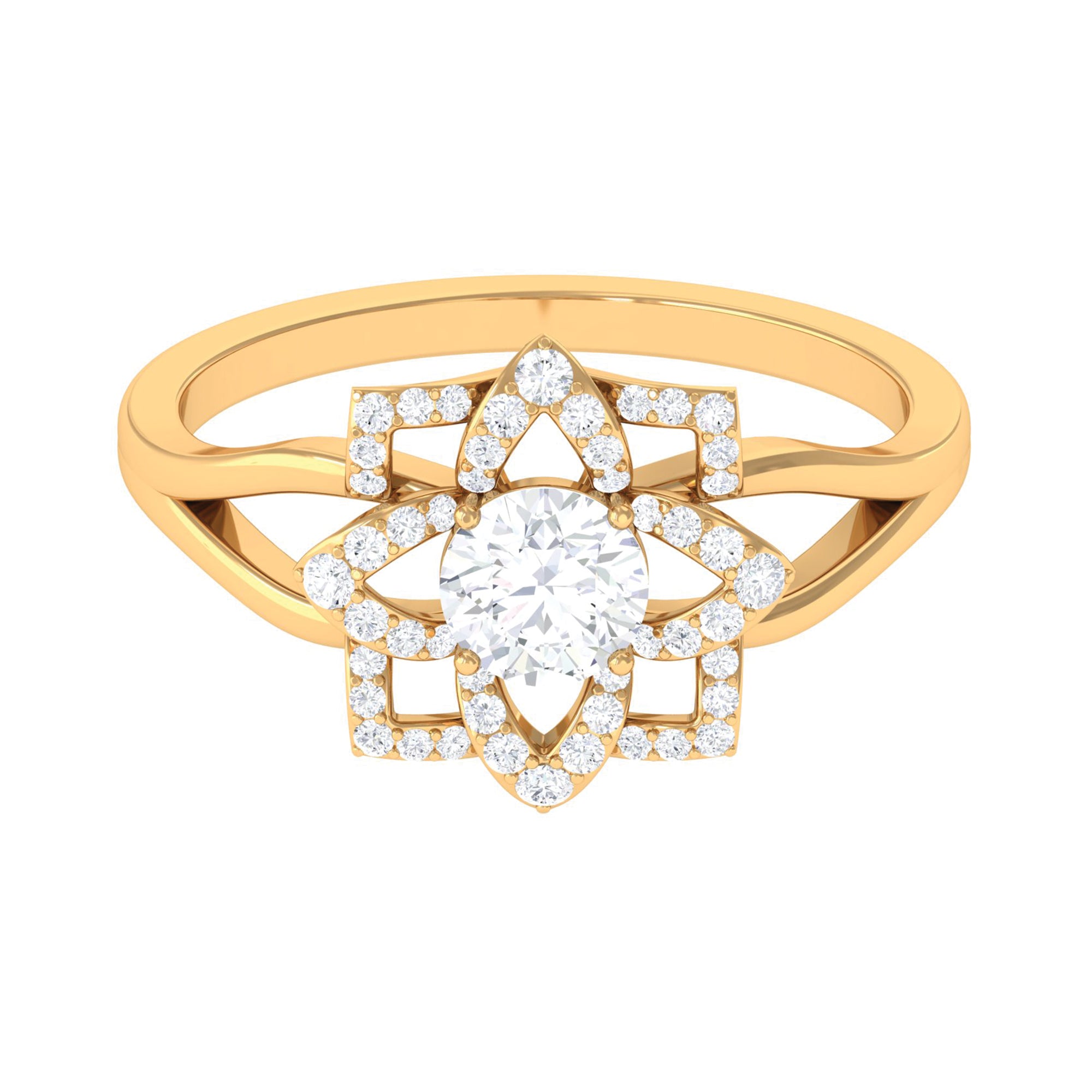 Certified Moissanite Floral Cocktail Ring Moissanite - ( D-VS1 ) - Color and Clarity - Rosec Jewels