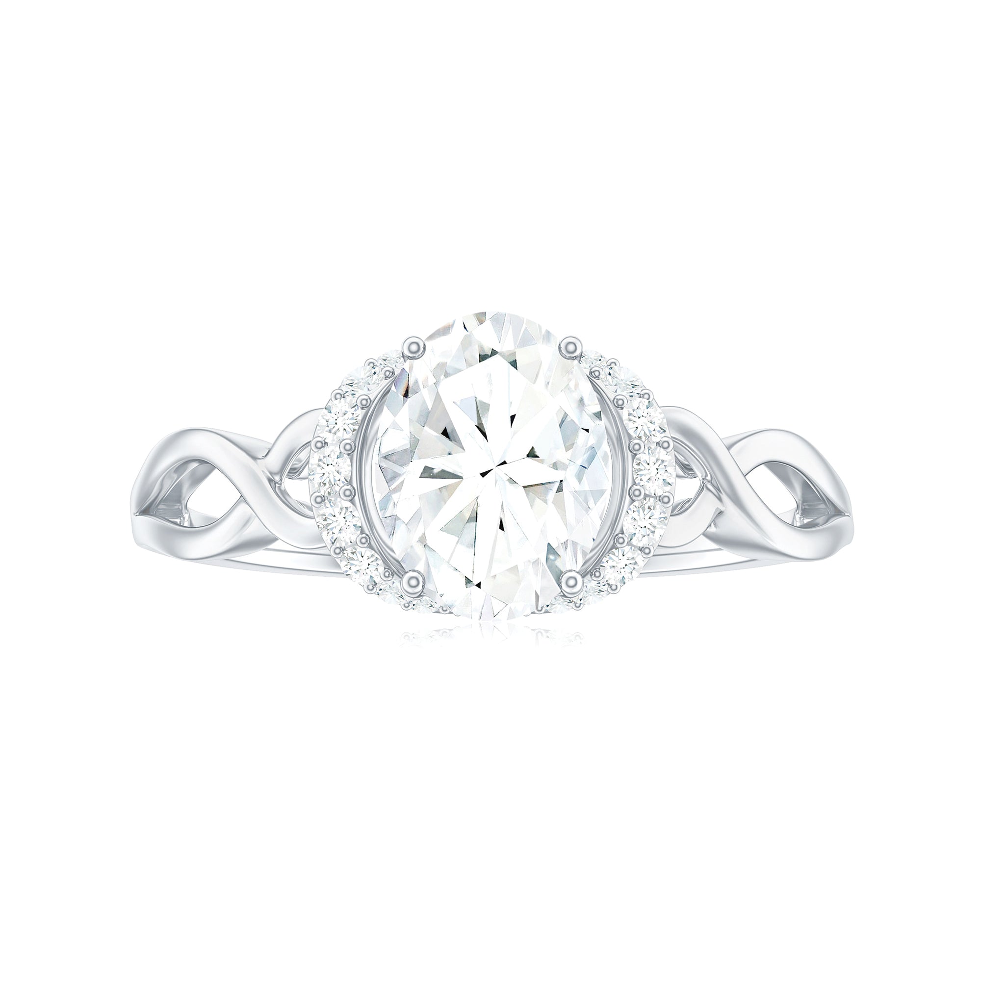 Oval Shape Moissanite Solitaire Infinity Ring in Gold Moissanite - ( D-VS1 ) - Color and Clarity - Rosec Jewels