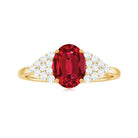 2 CT Oval Lab-Created Ruby Solitaire Ring with Diamond Accent Lab Created Ruby - ( AAAA ) - Quality - Rosec Jewels