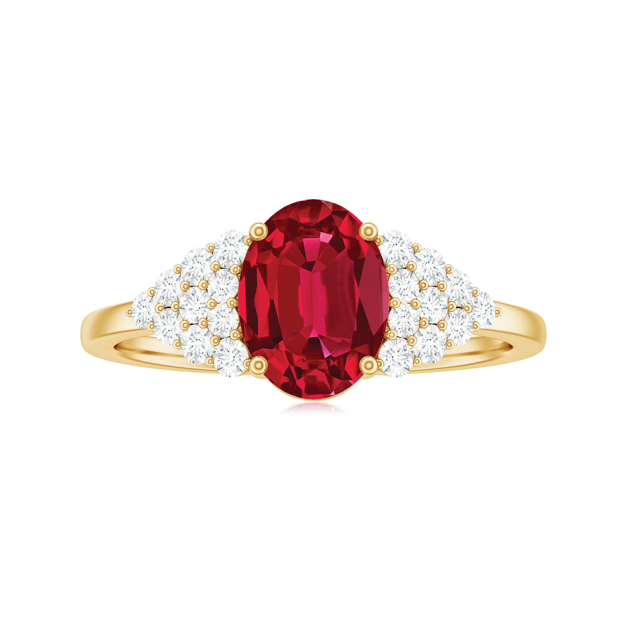 2 CT Oval Lab-Created Ruby Solitaire Ring with Diamond Accent Lab Created Ruby - ( AAAA ) - Quality - Rosec Jewels