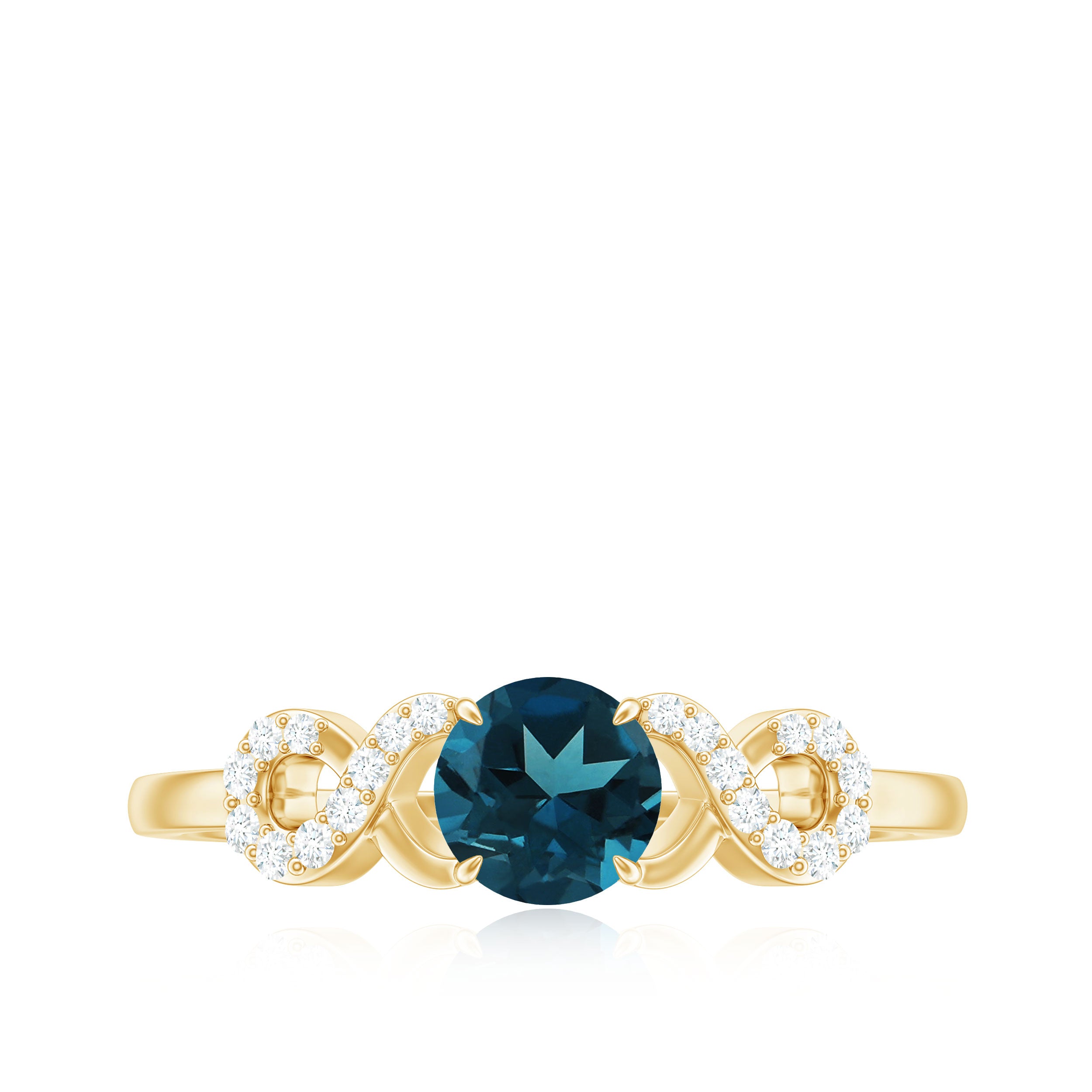 3/4 CT Round London Blue Topaz Infinity Engagement Ring with Diamond London Blue Topaz - ( AAA ) - Quality - Rosec Jewels