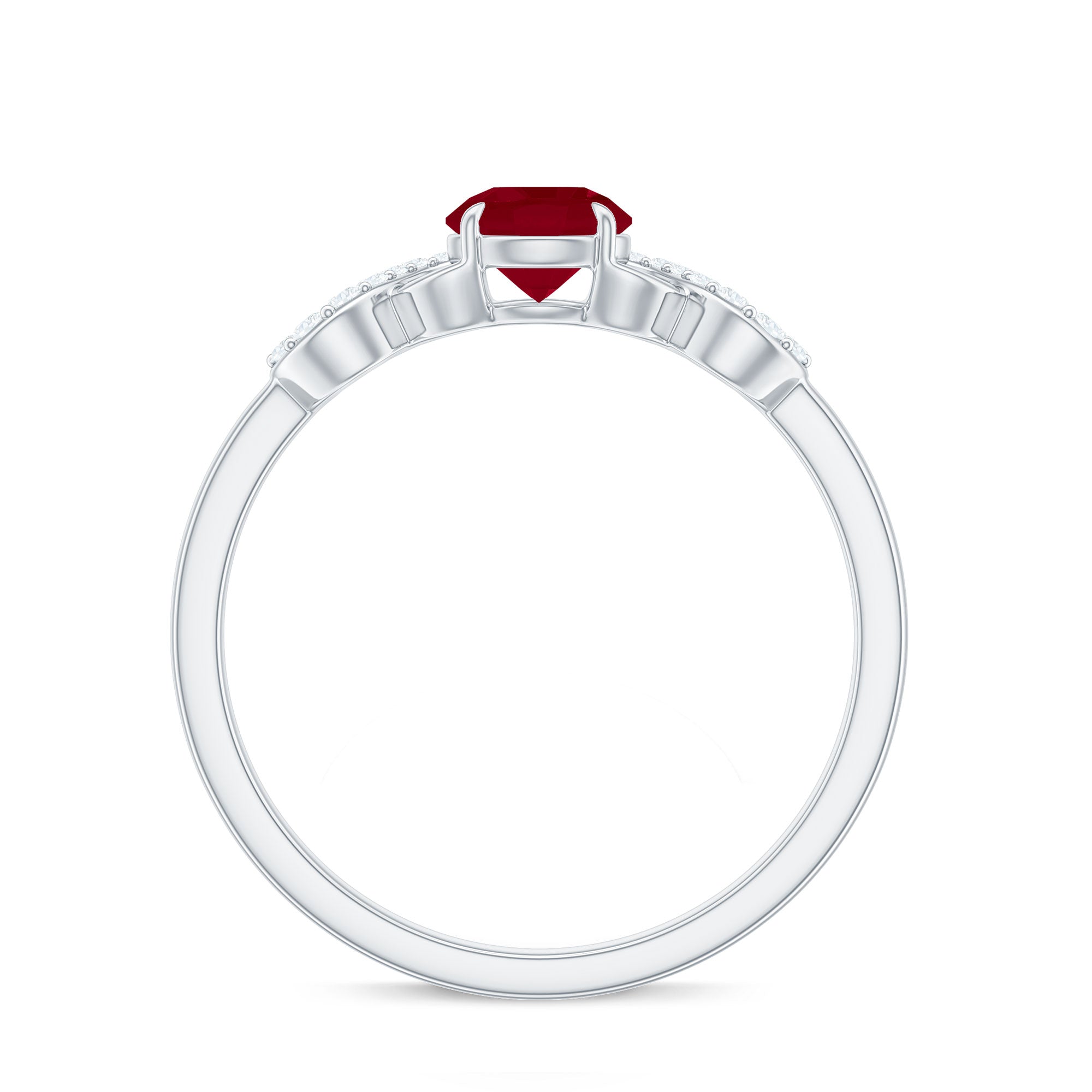 Criss Cross Promise Ring with Ruby and Diamond Ruby - ( AAA ) - Quality - Rosec Jewels