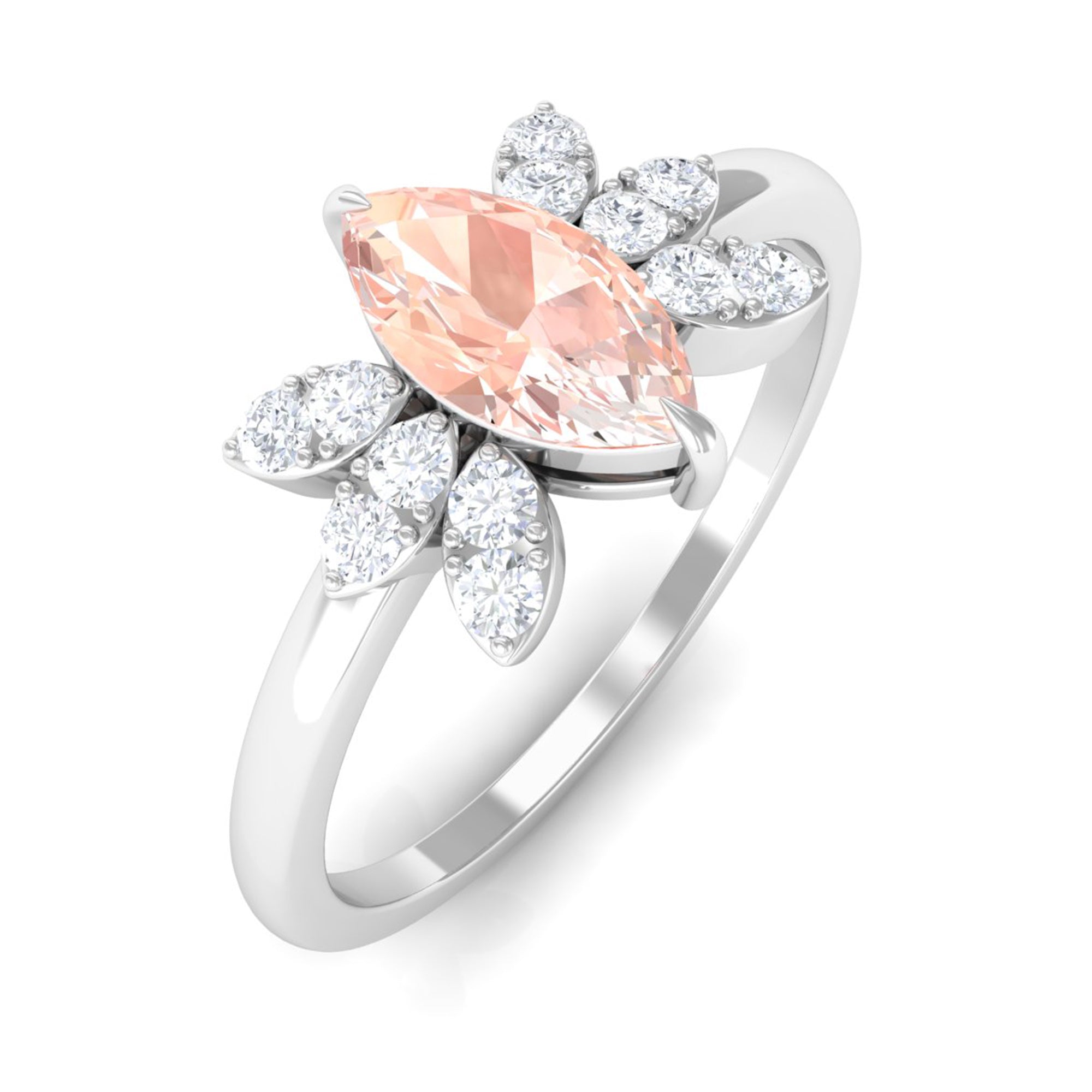 1 Ct Marquise Morganite and Diamond Engagement Ring Morganite - ( AAA ) - Quality - Rosec Jewels