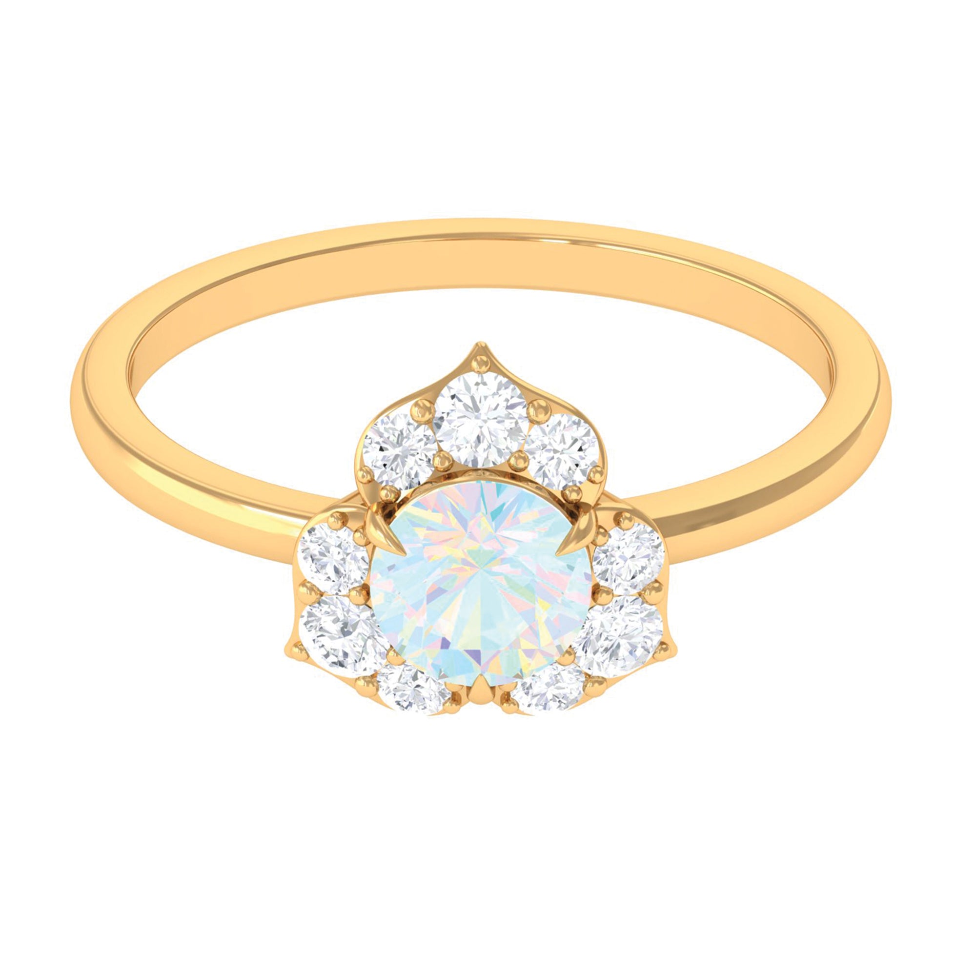 Round Ethiopian Opal Flower Engagement Ring with Diamond Ethiopian Opal - ( AAA ) - Quality - Rosec Jewels