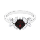 2 CT Princess Cut Garnet Flower Engagement Ring with Diamond Garnet - ( AAA ) - Quality - Rosec Jewels