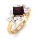 2 CT Princess Cut Garnet Flower Engagement Ring with Diamond Garnet - ( AAA ) - Quality - Rosec Jewels