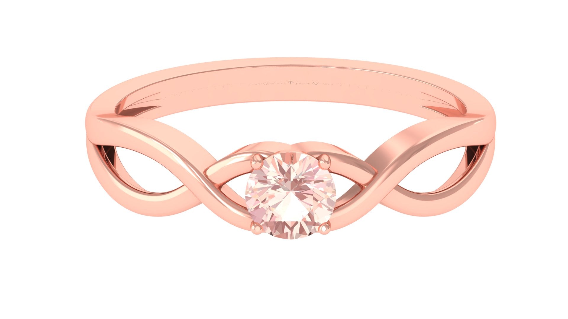 Round Morganite Solitaire Promise Ring in Crossover Shank Morganite - ( AAA ) - Quality - Rosec Jewels