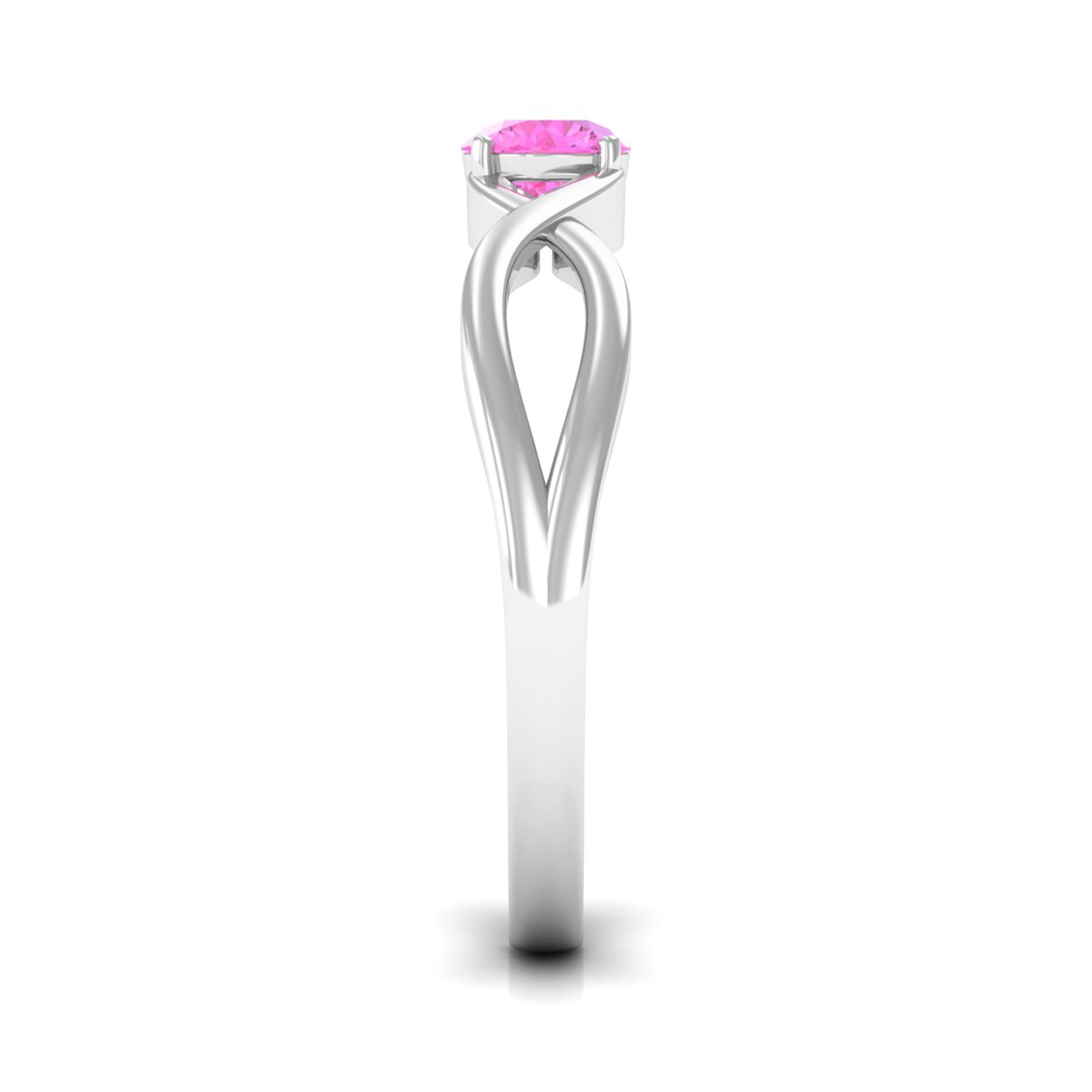 Round Pink Sapphire Solitaire Promise Ring in Crossover Shank Pink Sapphire - ( AAA ) - Quality - Rosec Jewels