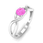 Round Pink Sapphire Solitaire Promise Ring in Crossover Shank Pink Sapphire - ( AAA ) - Quality - Rosec Jewels