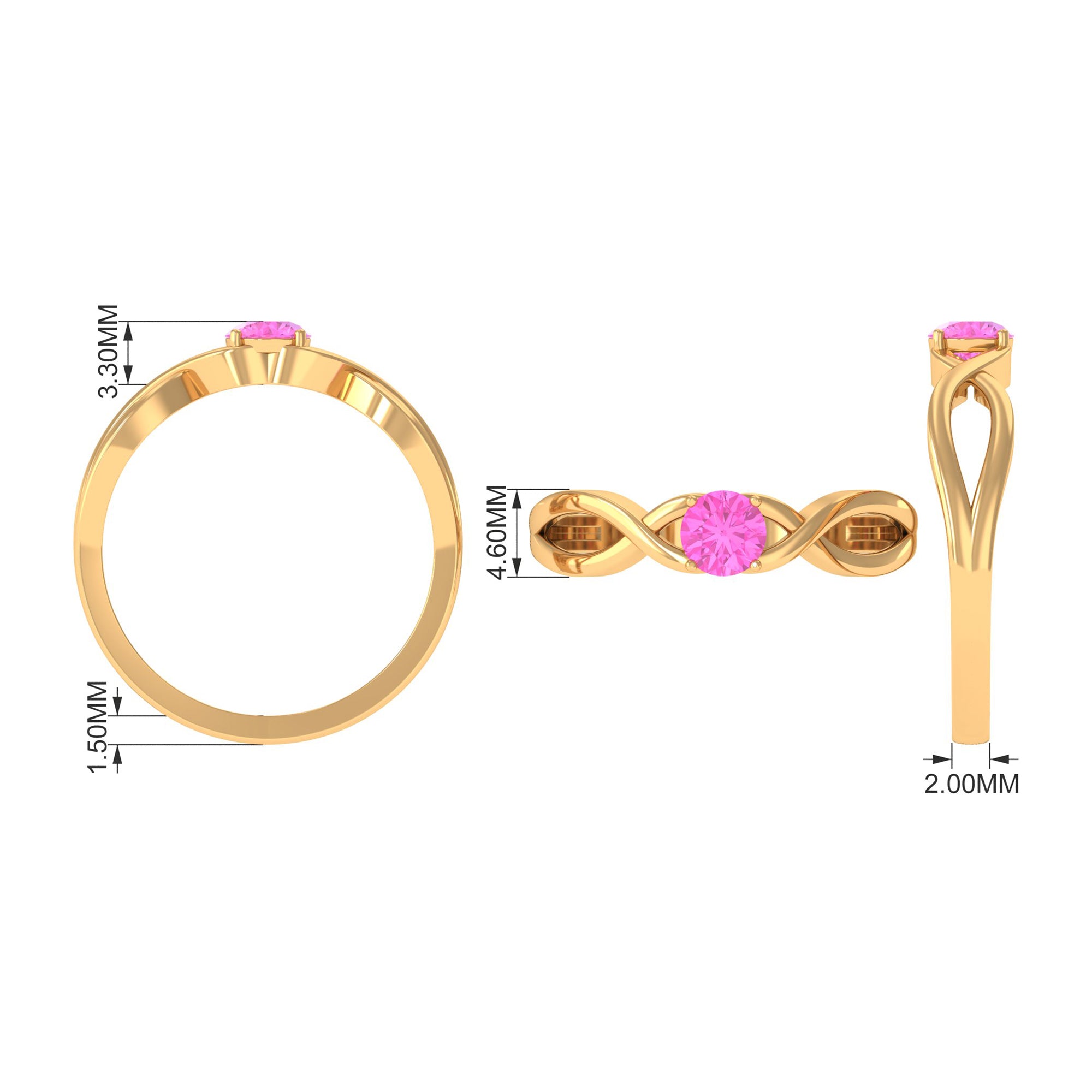 Round Pink Sapphire Solitaire Promise Ring in Crossover Shank Pink Sapphire - ( AAA ) - Quality - Rosec Jewels