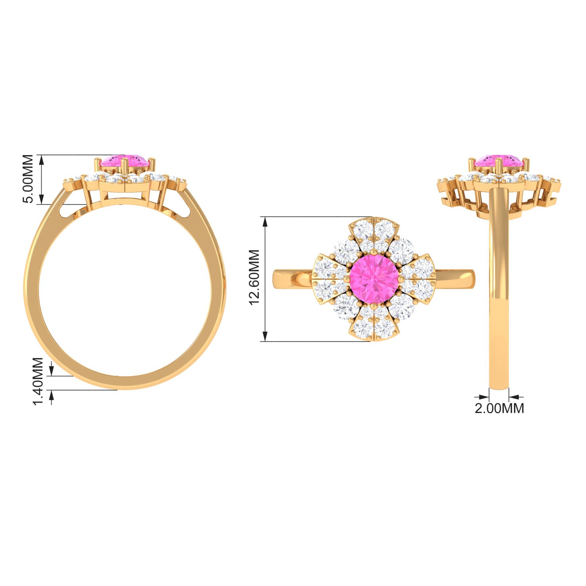 Real Pink Sapphire Flower Engagement Ring with Diamond Pink Sapphire - ( AAA ) - Quality - Rosec Jewels