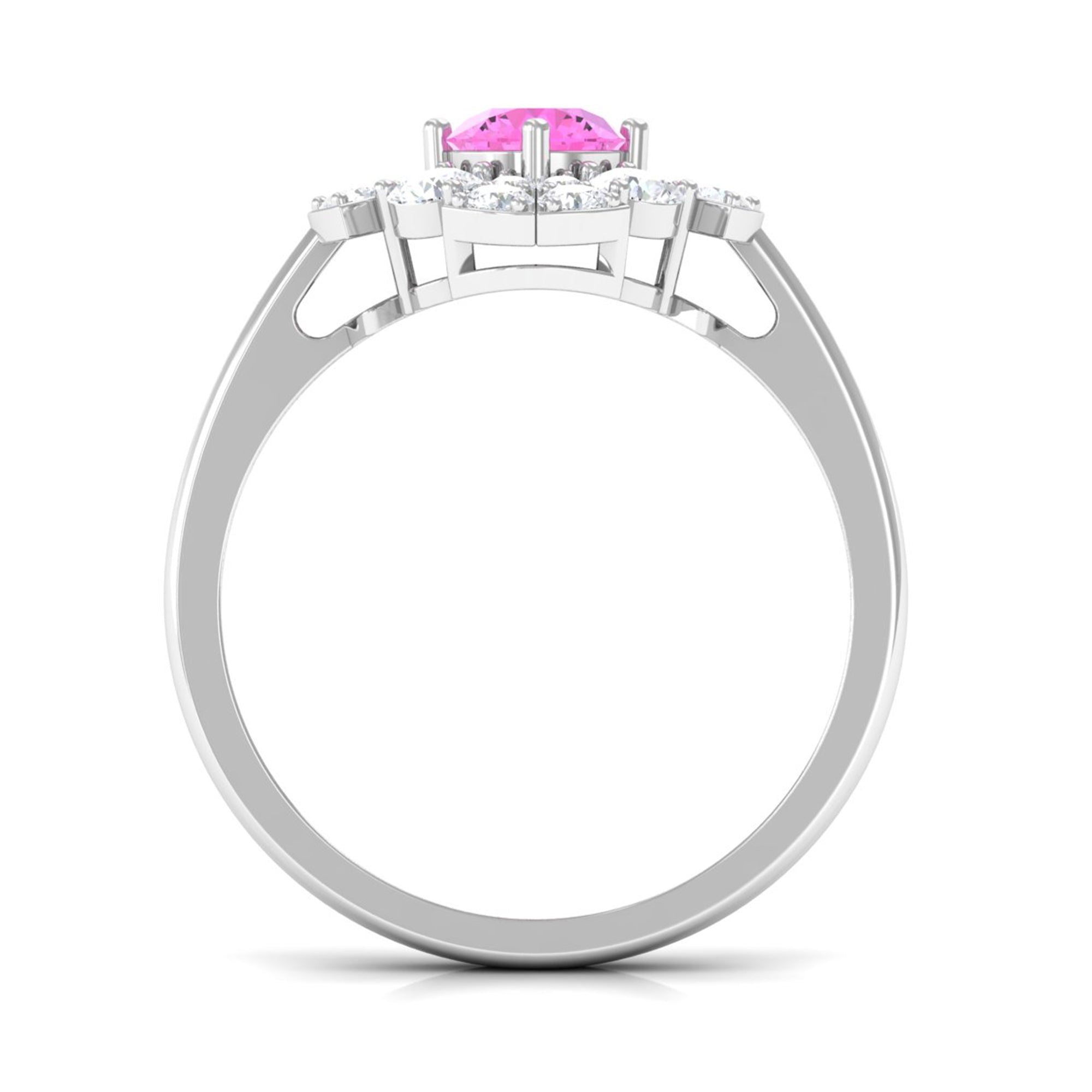 Real Pink Sapphire Flower Engagement Ring with Diamond Pink Sapphire - ( AAA ) - Quality - Rosec Jewels