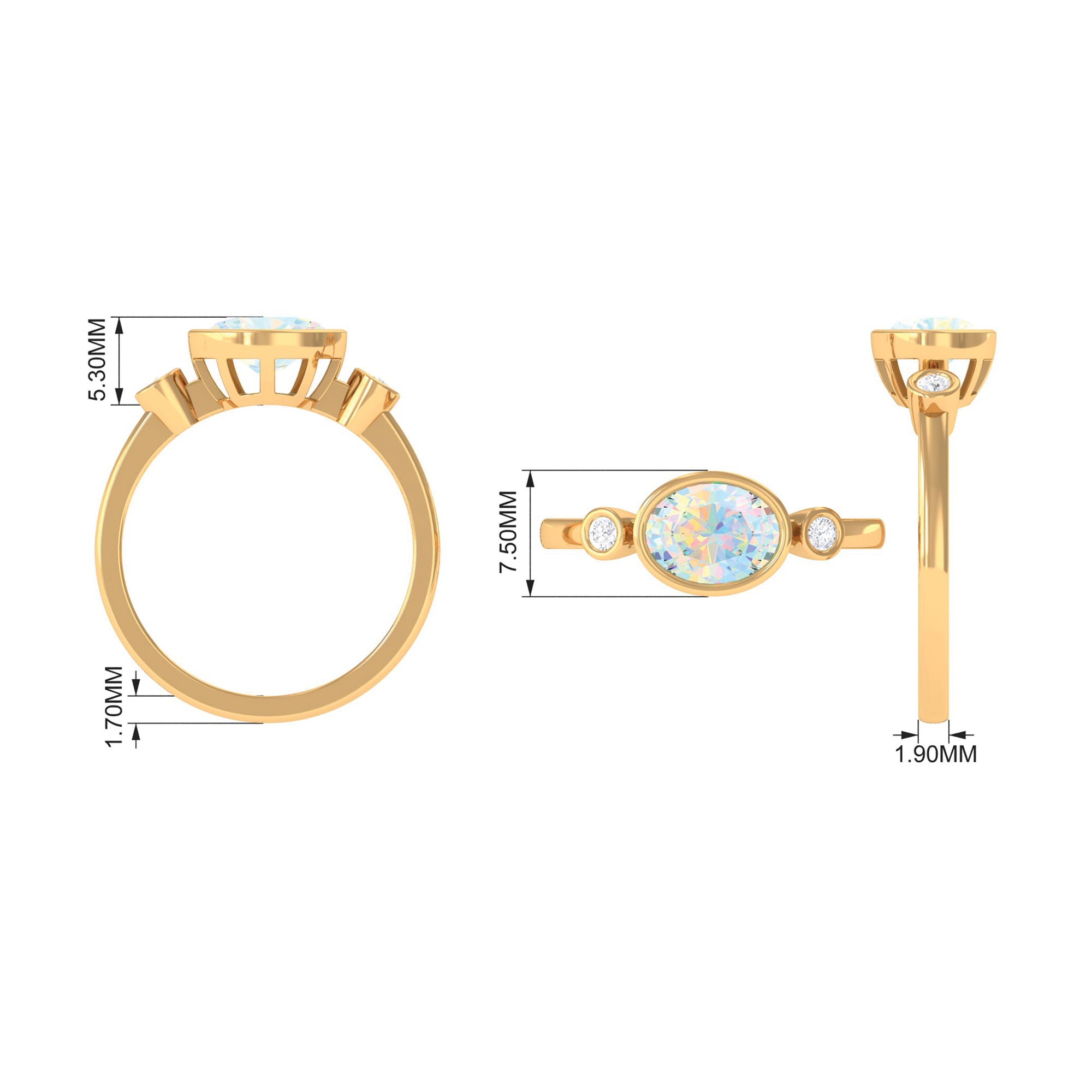 Bezel Set Oval Ethiopian Opal Solitaire East West Ring with Diamond Ethiopian Opal - ( AAA ) - Quality - Rosec Jewels