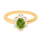 Oval Peridot Cocktail Flower Ring with Diamond Peridot - ( AAA ) - Quality - Rosec Jewels