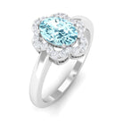 1.25 CT Oval Aquamarine Cocktail Engagement Ring with Diamond Floral Halo Aquamarine - ( AAA ) - Quality - Rosec Jewels