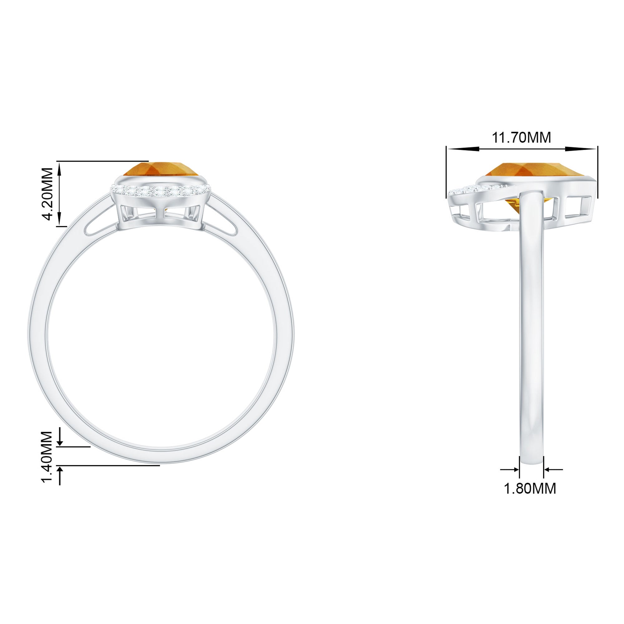 Bezel Set Citrine Teardrop Cocktail Engagement Ring with Diamond Accent Citrine - ( AAA ) - Quality - Rosec Jewels