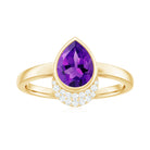 Bezel Set Amethyst Teardrop Cocktail Ring with Diamond Accent Amethyst - ( AAA ) - Quality - Rosec Jewels