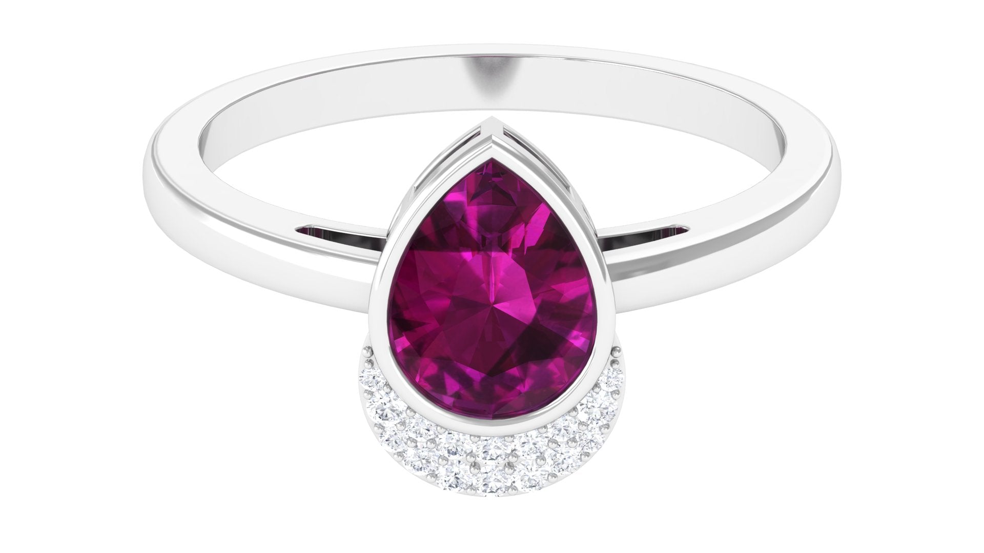 Bezel Set Rhodolite Teardrop Cocktail Ring with Diamond Accent Rhodolite - ( AAA ) - Quality - Rosec Jewels