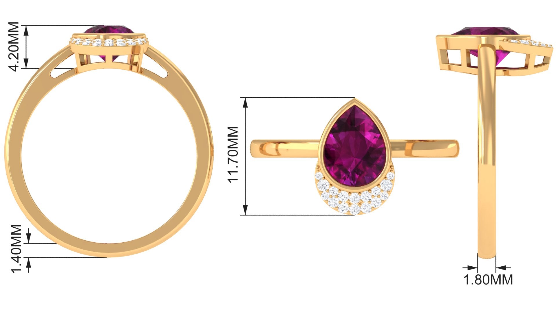 Bezel Set Rhodolite Teardrop Cocktail Ring with Diamond Accent Rhodolite - ( AAA ) - Quality - Rosec Jewels