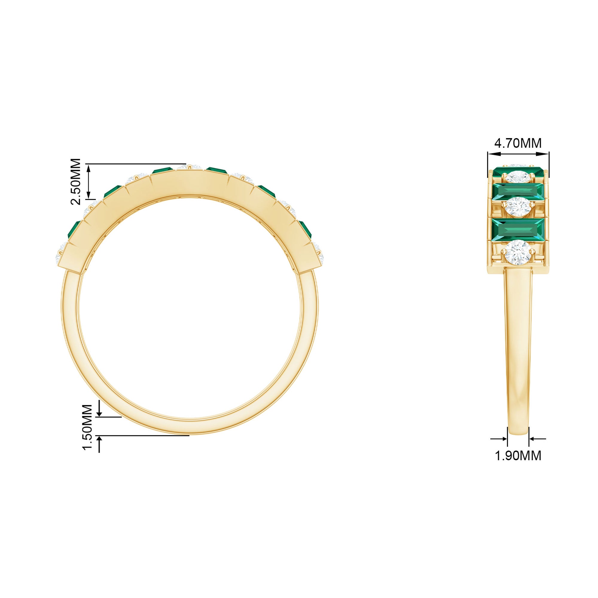 Baguette Cut Created Emerald Classic Half Eternity Ring with Diamond Lab Created Emerald - ( AAAA ) - Quality - Rosec Jewels