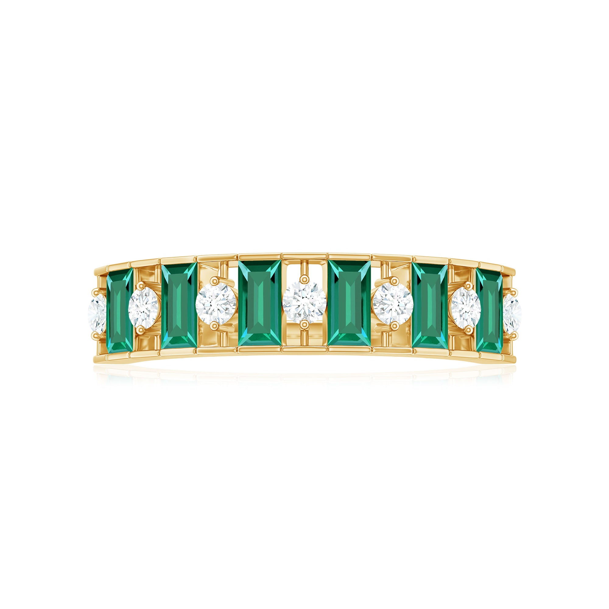 Baguette Cut Created Emerald Classic Half Eternity Ring with Diamond Lab Created Emerald - ( AAAA ) - Quality - Rosec Jewels