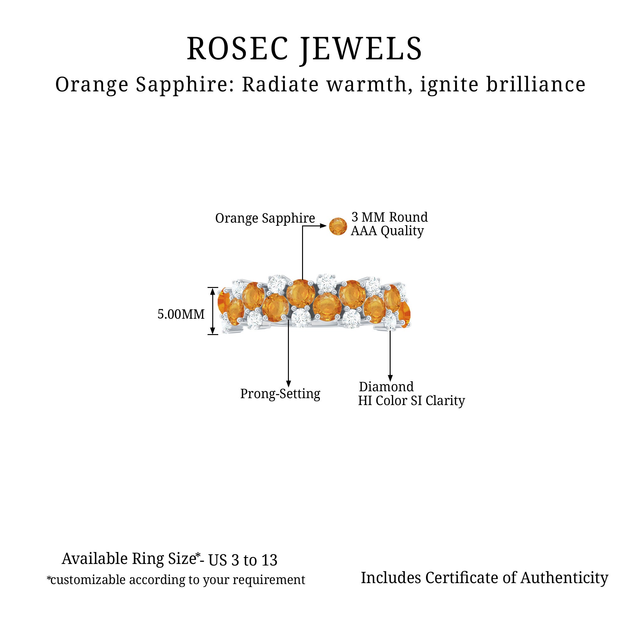 Orange Sapphire and Diamond Cluster Half Eternity Ring Orange Sapphire - ( AAA ) - Quality - Rosec Jewels