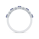 Created Blue Sapphire and Diamond Zig Zag Half Eternity Ring Lab Created Blue Sapphire - ( AAAA ) - Quality - Rosec Jewels