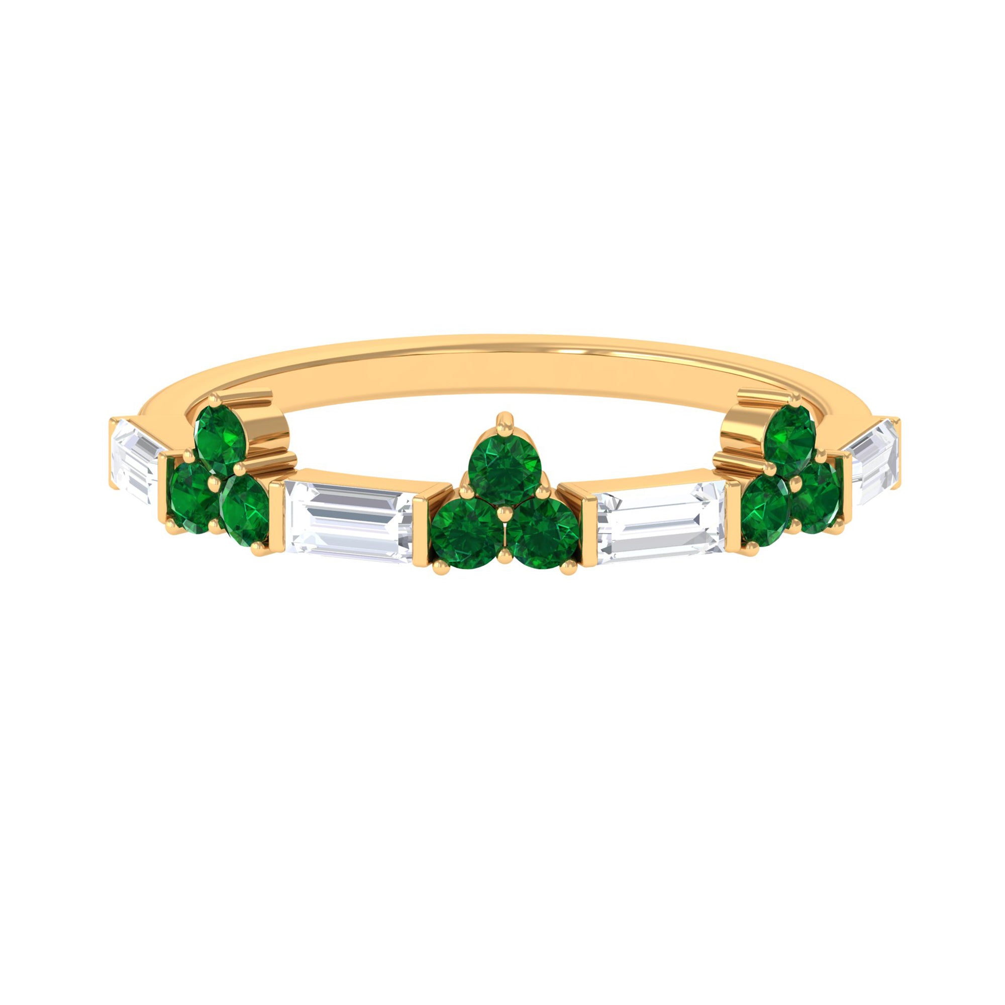 Created Emerald and Moissanite Minimal Wedding Band Ring Lab Created Emerald - ( AAAA ) - Quality - Rosec Jewels