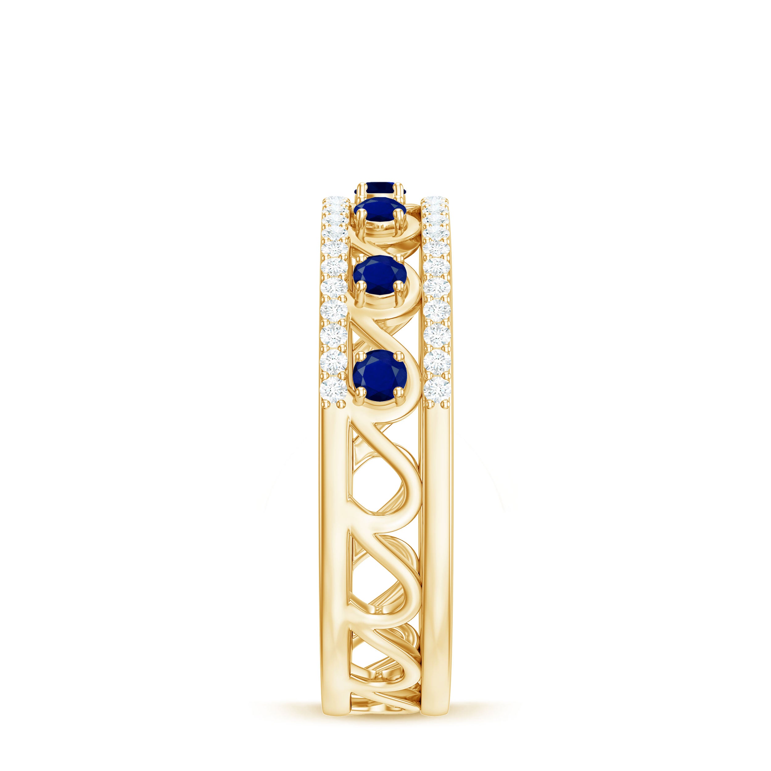 Designer Blue Sapphire and Diamond Half Eternity Band Ring Blue Sapphire - ( AAA ) - Quality - Rosec Jewels