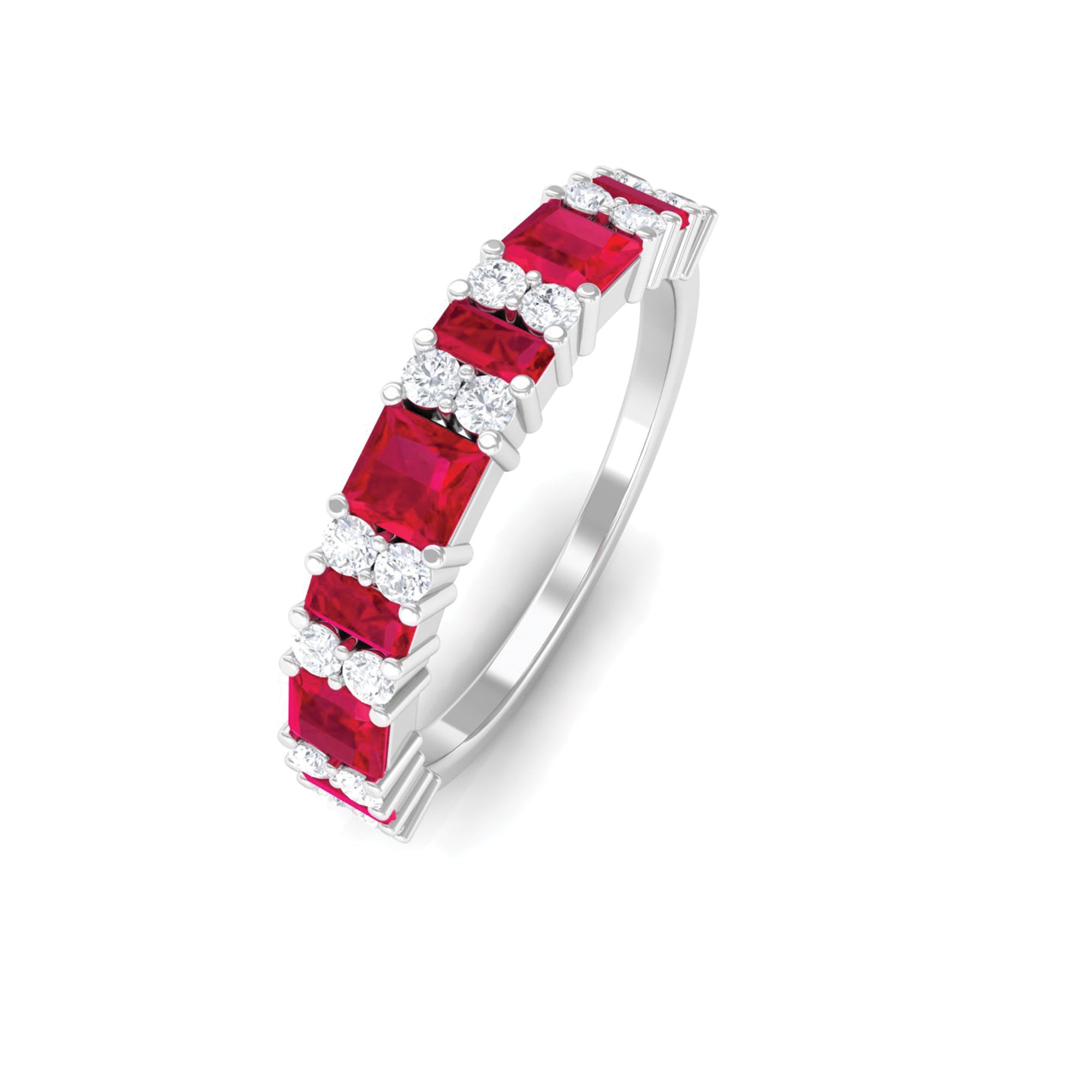 Lab Grown Ruby and Diamond Classic Eternity Band Ring Lab Created Ruby - ( AAAA ) - Quality - Rosec Jewels