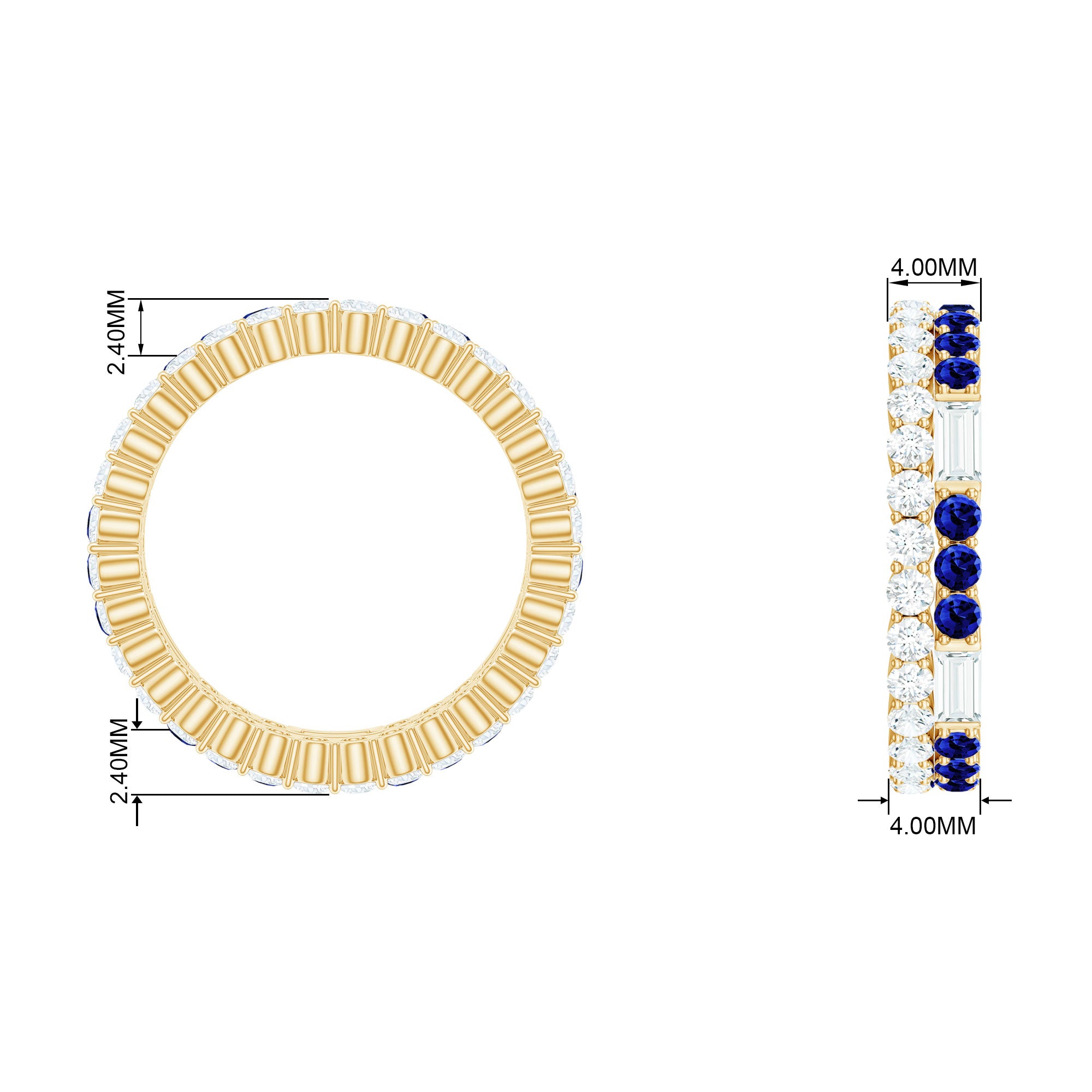 Classic Created Blue Sapphire and Moissanite Two Row Eternity Band Ring Lab Created Blue Sapphire - ( AAAA ) - Quality - Rosec Jewels