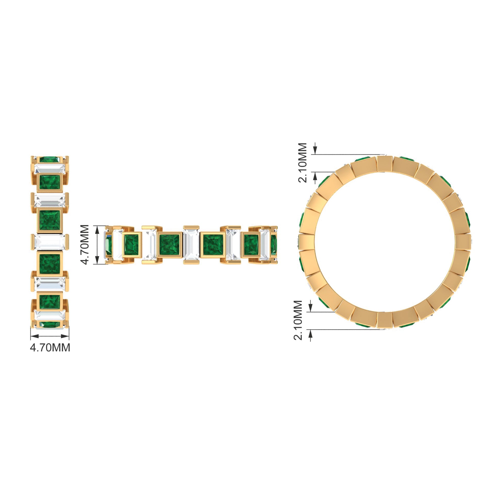 Princess Cut Created Emerald and Baguette Moissanite Alternate Eternity Ring Lab Created Emerald - ( AAAA ) - Quality - Rosec Jewels