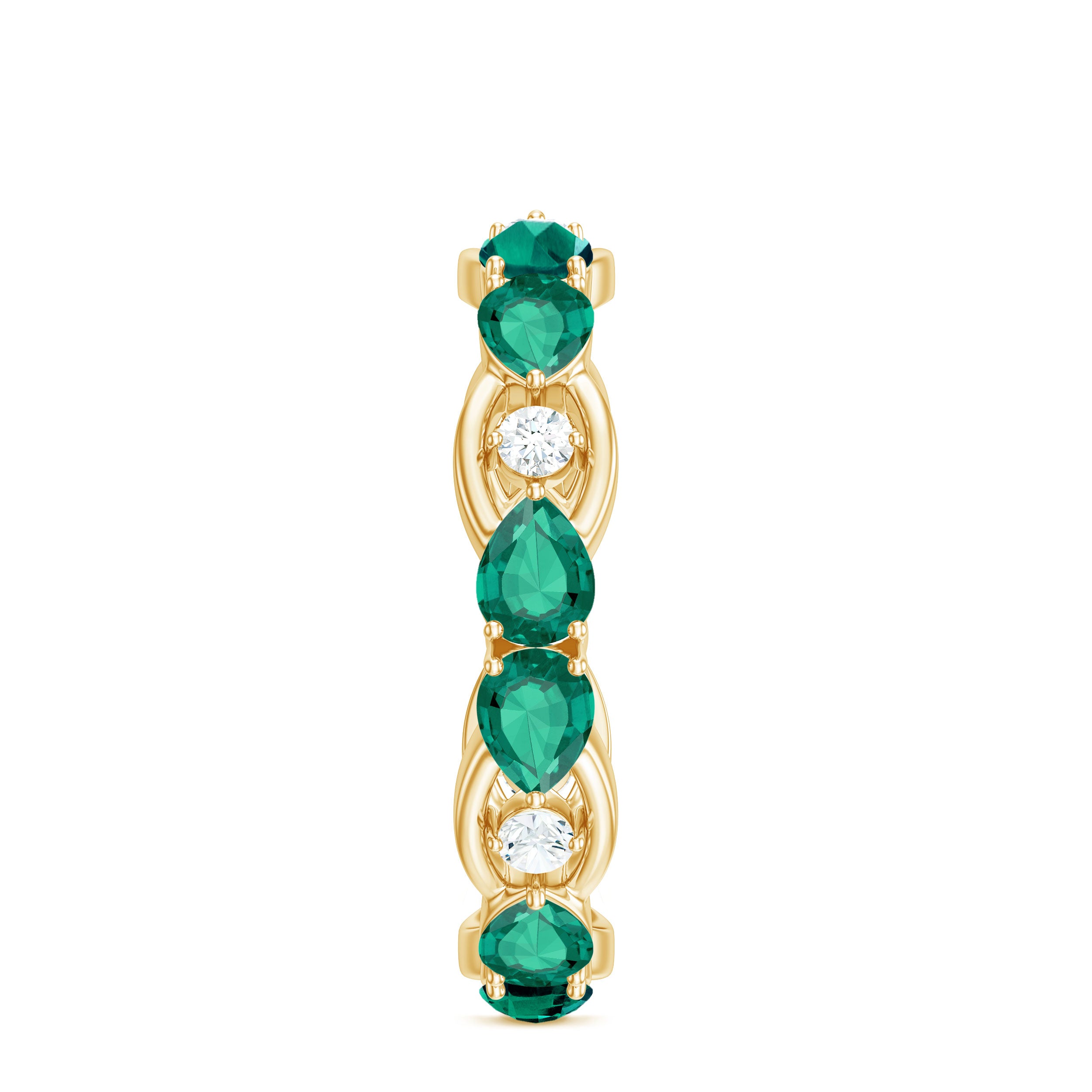 Pear Cut Created Emerald East West Gold Eternity Ring with Moissanite Lab Created Emerald - ( AAAA ) - Quality - Rosec Jewels