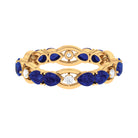 Pear Cut Created Blue Sapphire East West Gold Eternity Ring with Moissanite Lab Created Blue Sapphire - ( AAAA ) - Quality - Rosec Jewels