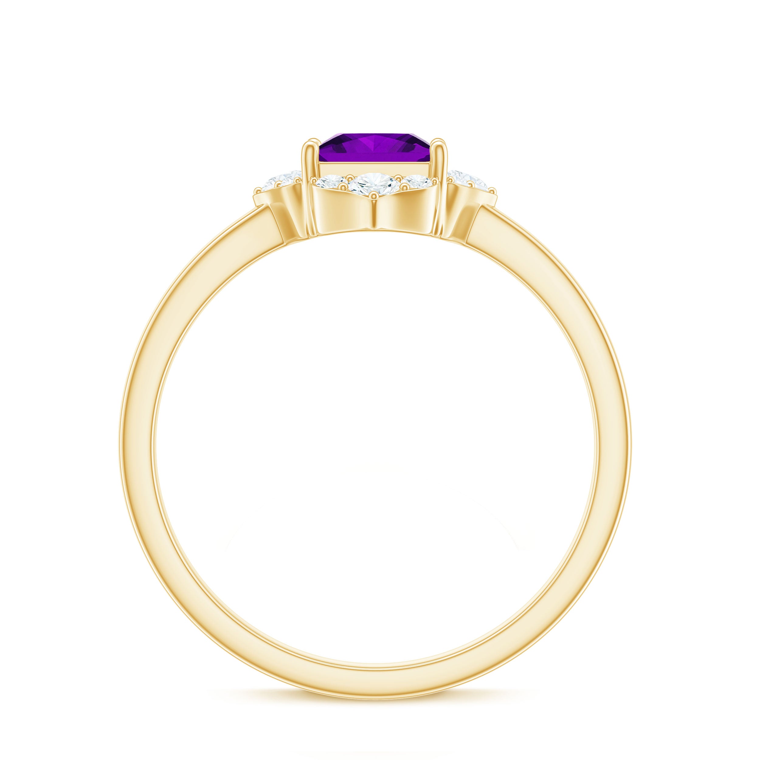 Princess Cut Amethyst and Diamond Flower Halo Ring Amethyst - ( AAA ) - Quality - Rosec Jewels