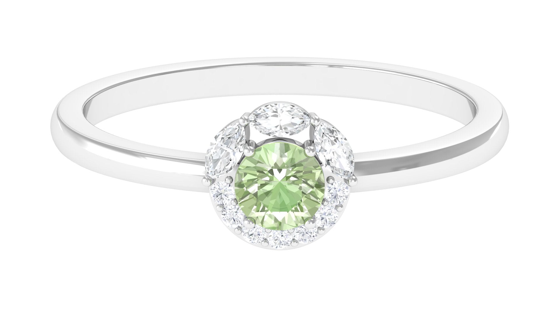 Green Sapphire Minimal Promise Ring with Diamond Halo Green Sapphire - ( AAA ) - Quality - Rosec Jewels