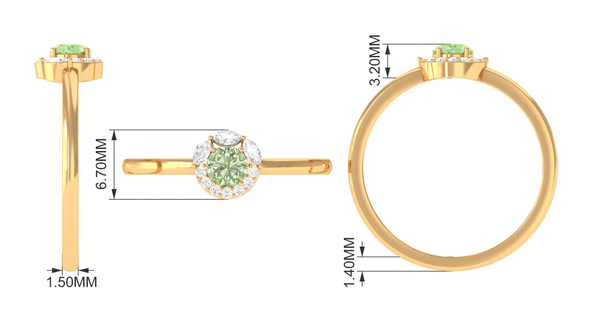 Green Sapphire Minimal Promise Ring with Diamond Halo Green Sapphire - ( AAA ) - Quality - Rosec Jewels