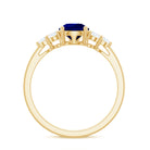 Rosec Jewels-Pear Cut Lab Grown Blue Sapphire Solitaire Ring with Diamond Trio