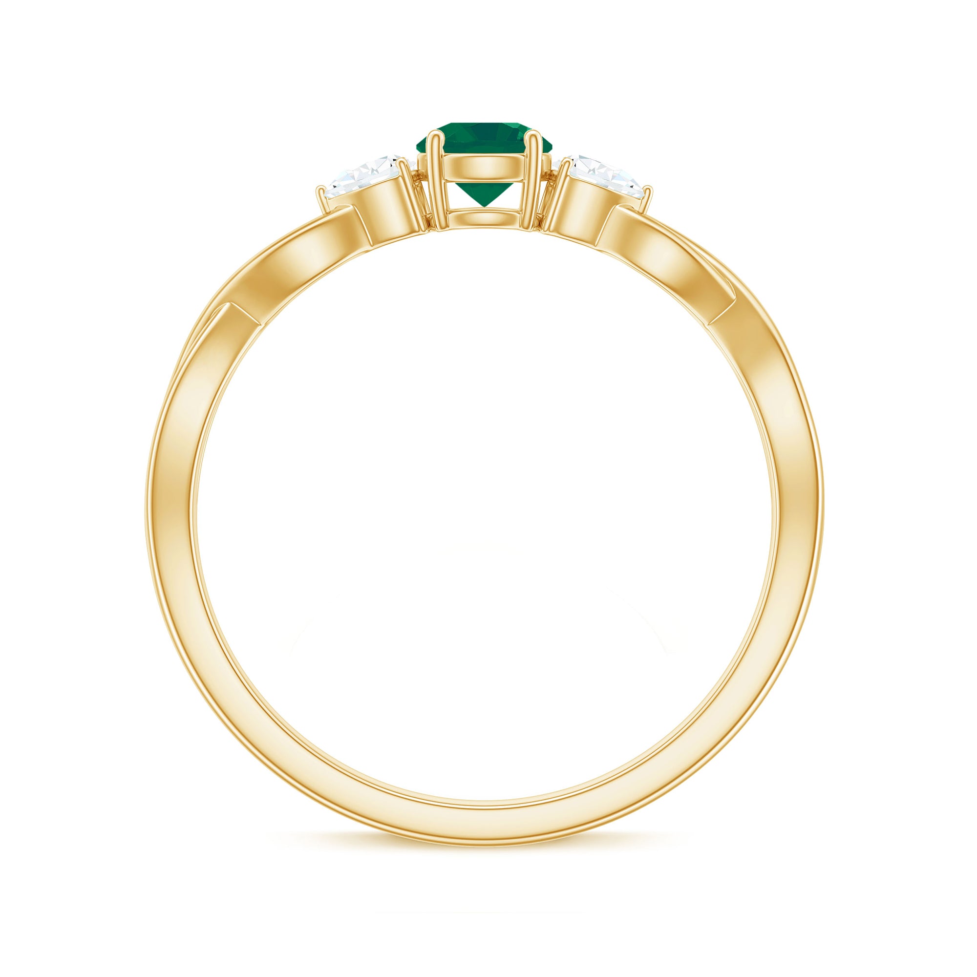 Emerald and Diamond Crossover Promise Ring Emerald - ( AAA ) - Quality - Rosec Jewels