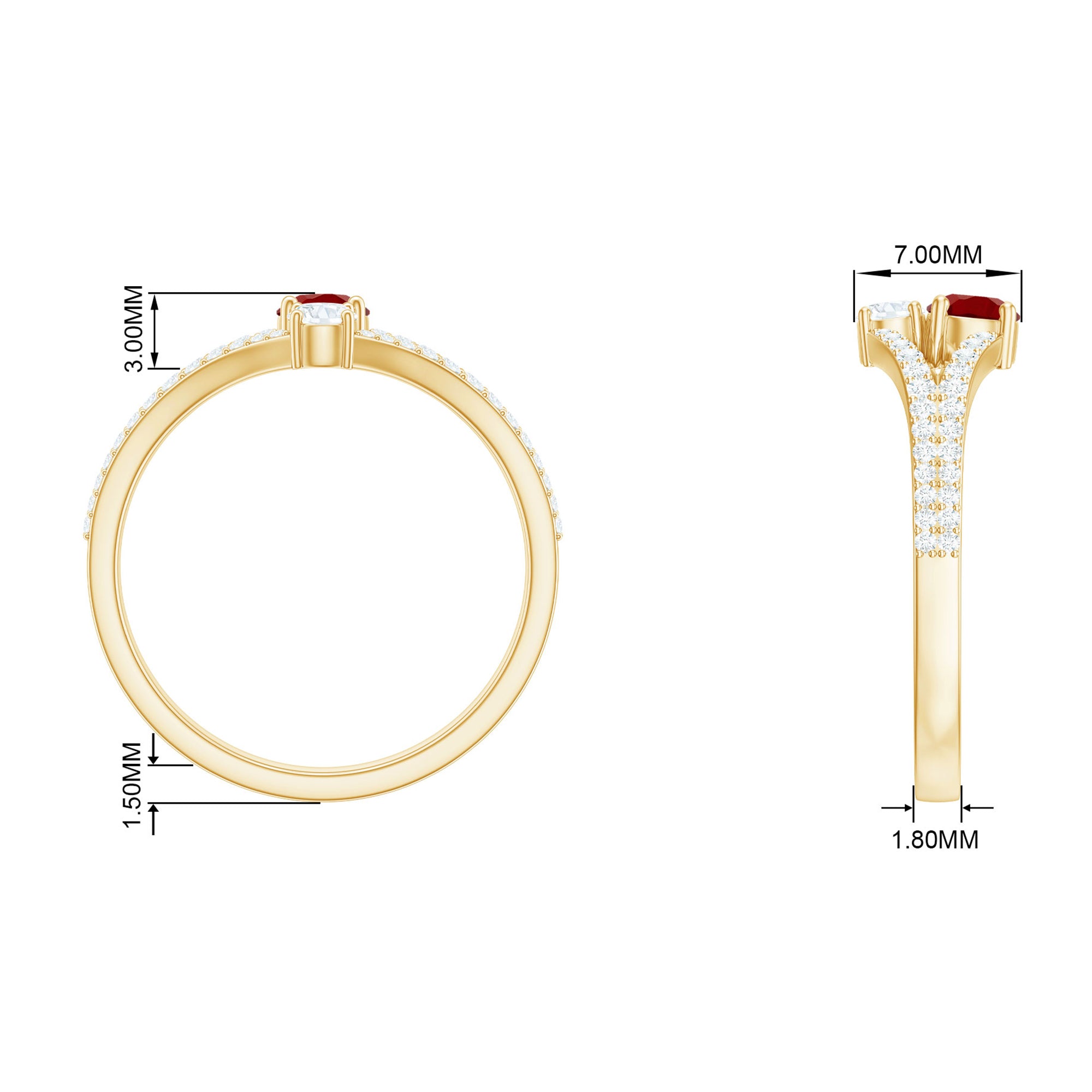 Created Ruby and Diamond Two Stone Split Shank Engagement Ring Lab Created Ruby - ( AAAA ) - Quality - Rosec Jewels