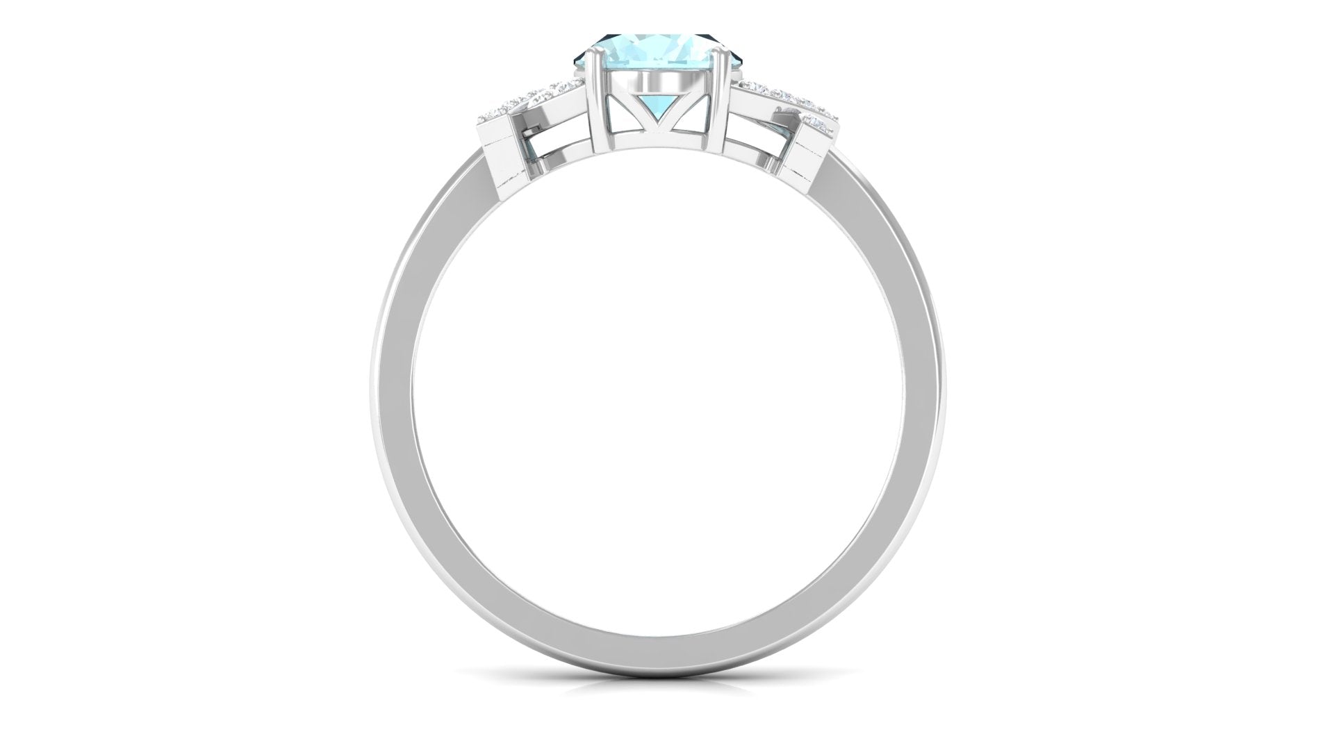 Oval Sky Blue Topaz Solitaire Split Shank Ring with Diamond Sky Blue Topaz - ( AAA ) - Quality - Rosec Jewels