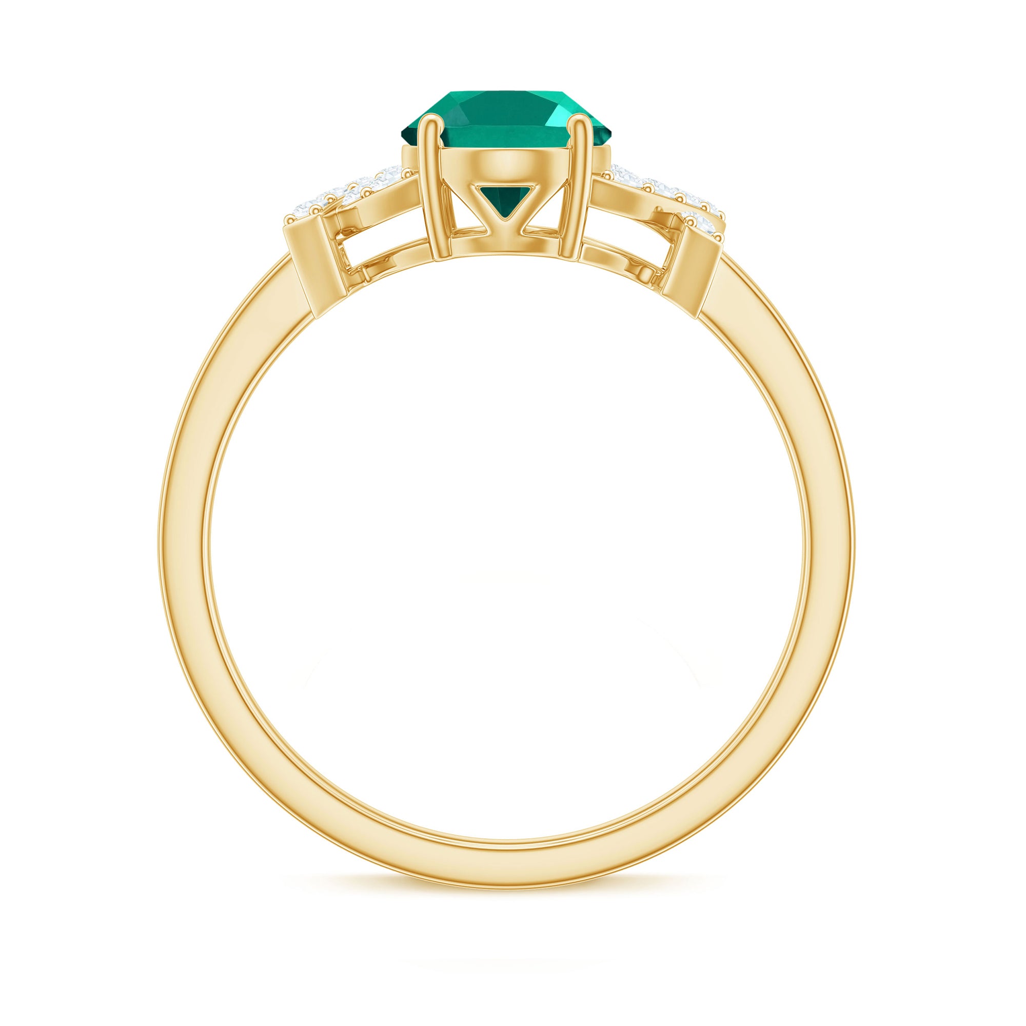 1.5 CT Oval Created Emerald Solitaire Split Shank Ring with Diamond Lab Created Emerald - ( AAAA ) - Quality - Rosec Jewels