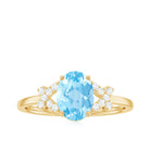 Oval Shape Aquamarine Solitaire Ring with Diamond Aquamarine - ( AAA ) - Quality - Rosec Jewels